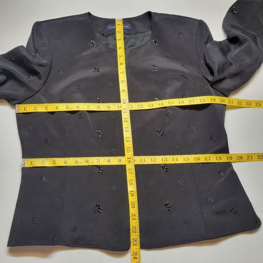 Preston & York Silk Black Embellished Women's Blazer Zipper Jacket - Picture 9 of 12